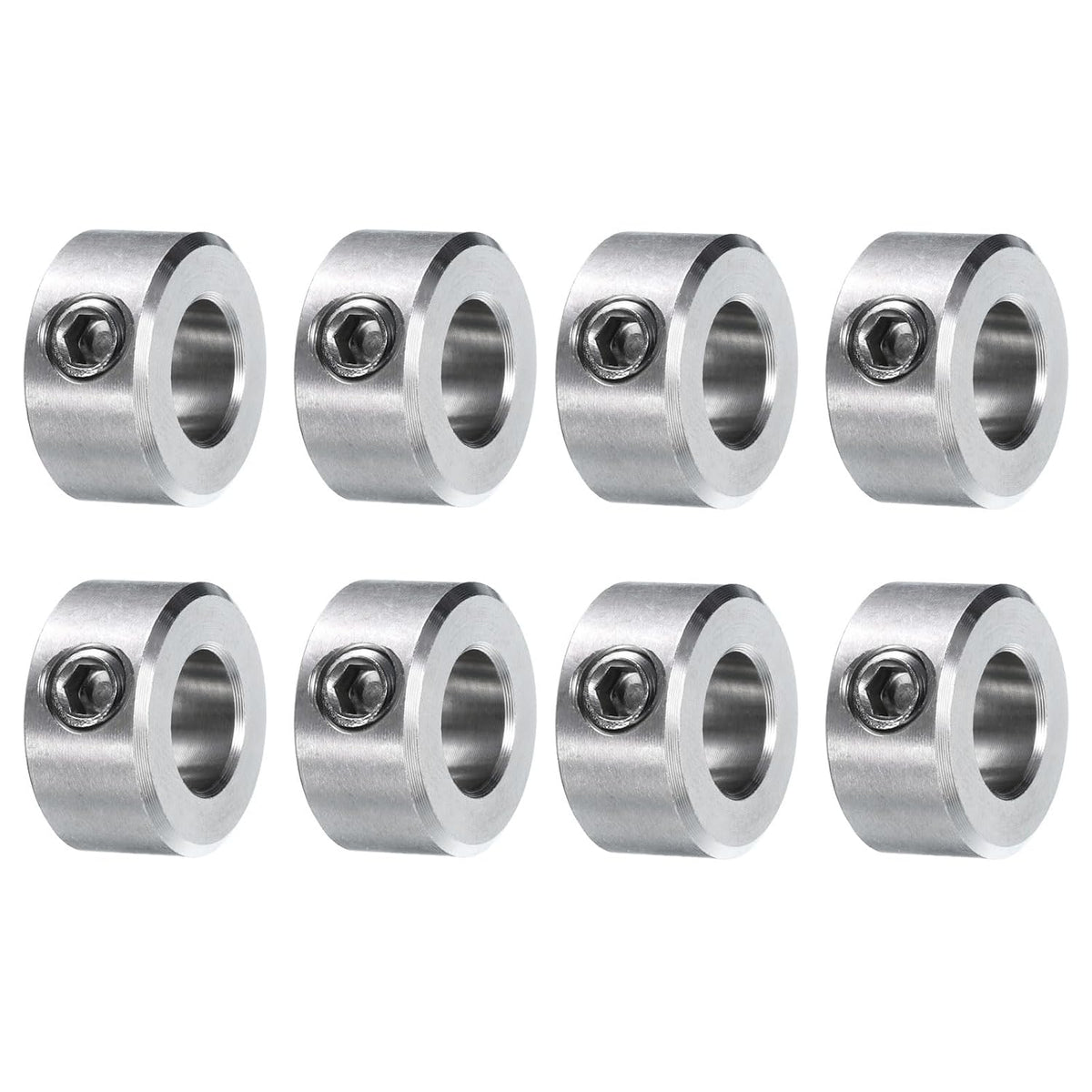 8pcs Set Screw Collars 3/8"" Bore 304 Stainless Steel Shaft Collars, 3/4"" OD, 3/8"" Width Axle Collar Clamp for Linear Rod Shaft Guide, Silver Tone