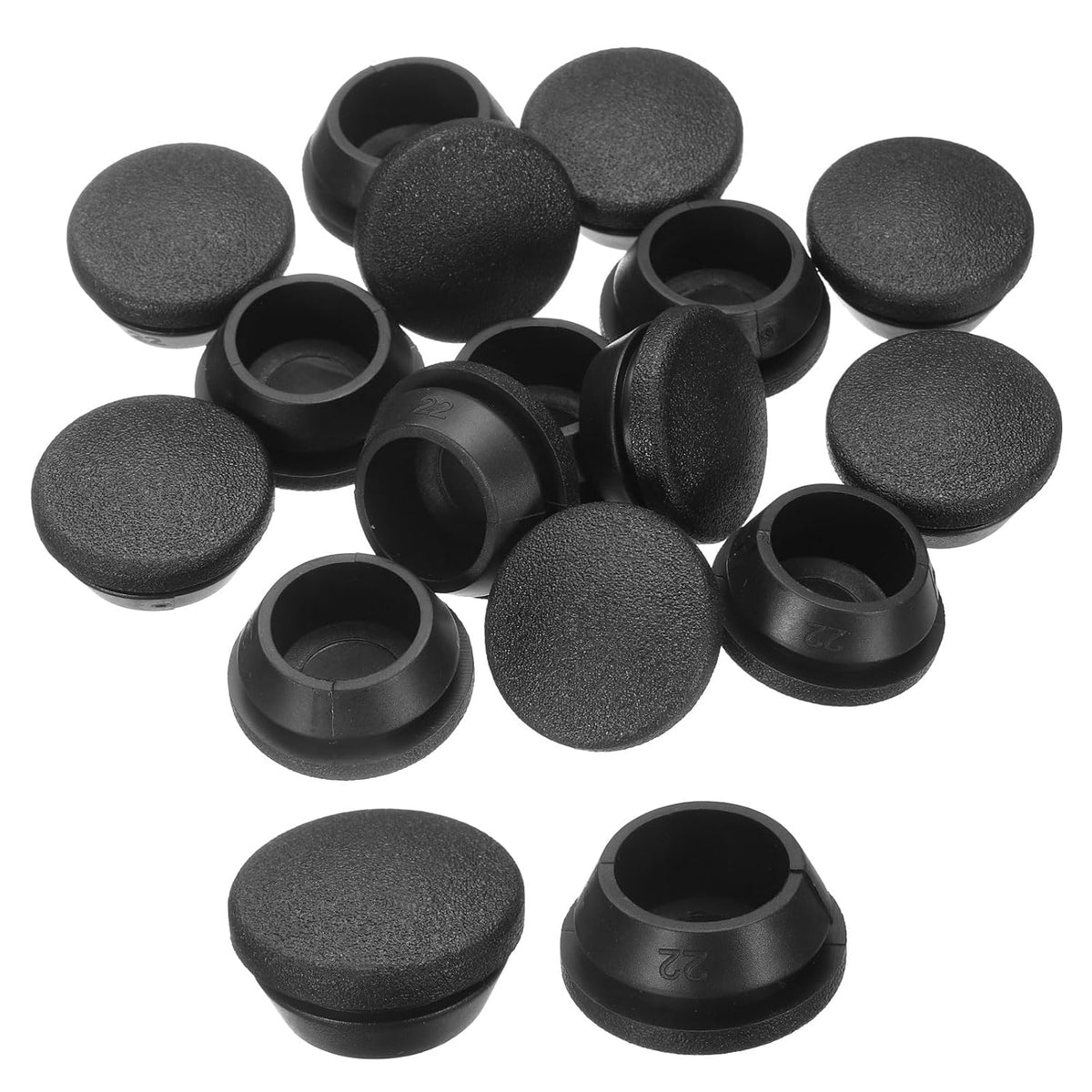 15pcs Silicone Rubber Hole Plugs, Arc Round Bottle Hole Stoppers for 22-23mm Inner Snap in Type Locking Plug Cover for Furniture Accessory, Black