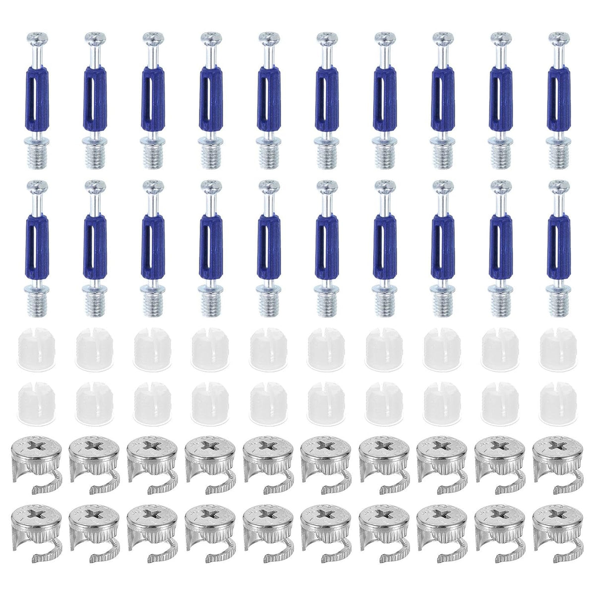 30Set 15x11.5mm Furniture Cam Lock Fitting with 6x40mm Dowel Fasteners, 3-in-1 Metal Furniture Board Connecting Screws Bolts Assortment Kit for Cabinets Chairs Drawer, Blue