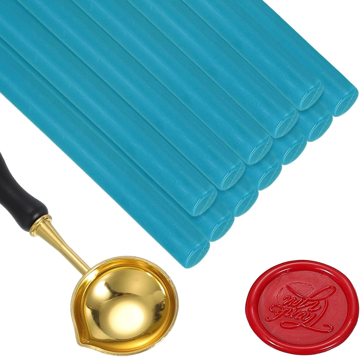 12 Pack Wax Glue Gun Sticks with Wax Melting Spoon, for Stamps, Letters, Envelope, Wedding Invitations, Gift Packaging Wax Seal, Brilliant Blue (Wax Glue Gun Not Included)