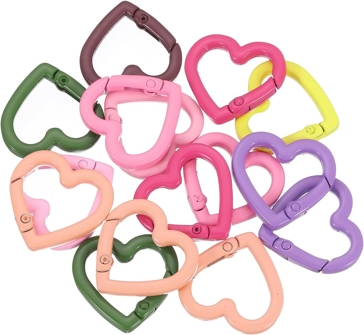 15Pcs Heart-Shaped Trigger Snap Clip Keyrings Spring Buckle Snap Hook Clip for Keychains Bag Purse Handbag, Multi Color