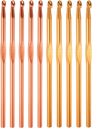 10Pcs Aluminum Crochet Hook 5.5mm 6mm US Size 9 10 Knitting Needles for DIY Craft Yarn Orange Gold