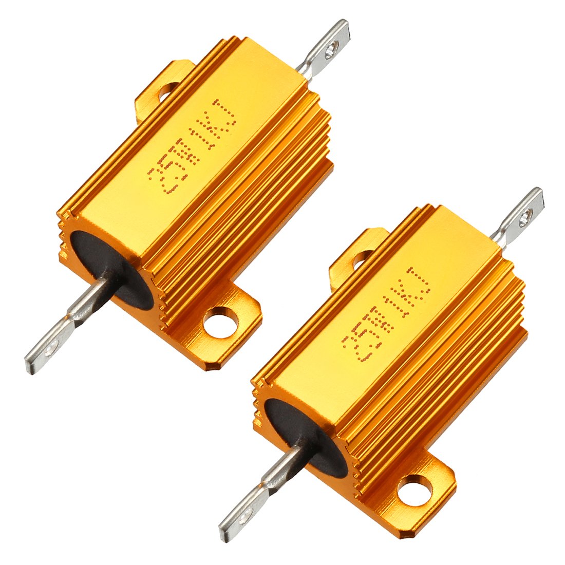 25W 1k Ohm 5% Aluminum Housing Resistor Screw Tap Chassis Mounted Aluminum Case Wirewound Resistor Load Resistors Gold Tone 2 pcs