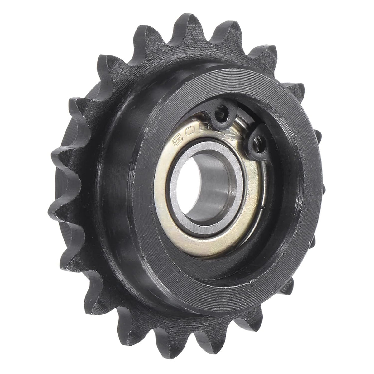 #25 Chain Idler Sprocket, 8mm Bore 1/4" Pitch 19 Tooth Tensioner, Black Oxide Finish C45 Carbon Steel with Insert Single Bearing for ISO 04C Chains