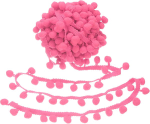 6 Yards Pom Trim Ribbon, 1" Wide Dark Pink Pom Ball Fringe Trim Sewing Fringe Fabric Ribbon for DIY Crafts Curtain Clothes Pillow Home Decoration, 13mm