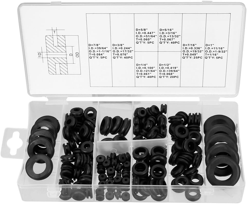 180 Pcs Rubber Grommet Assortment Fire Wall Firewall Wiring Electrical Wire Gasket Kit
