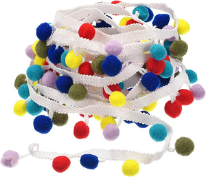 2 Yards Pom Pom Ball Fringe Trim, Ribbon Sewing DIY Projects Accessory for Home Curtain Clothes Pillow Decoration, Colorful