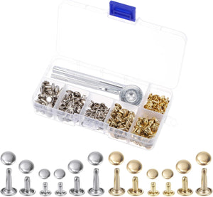 120 Set Leather Rivets Kit 2 Colors 3 Size Metal Studs Double Cap Rivet with 3PCS Setting Tools Rivets for Leather Fabric Repair Decoration