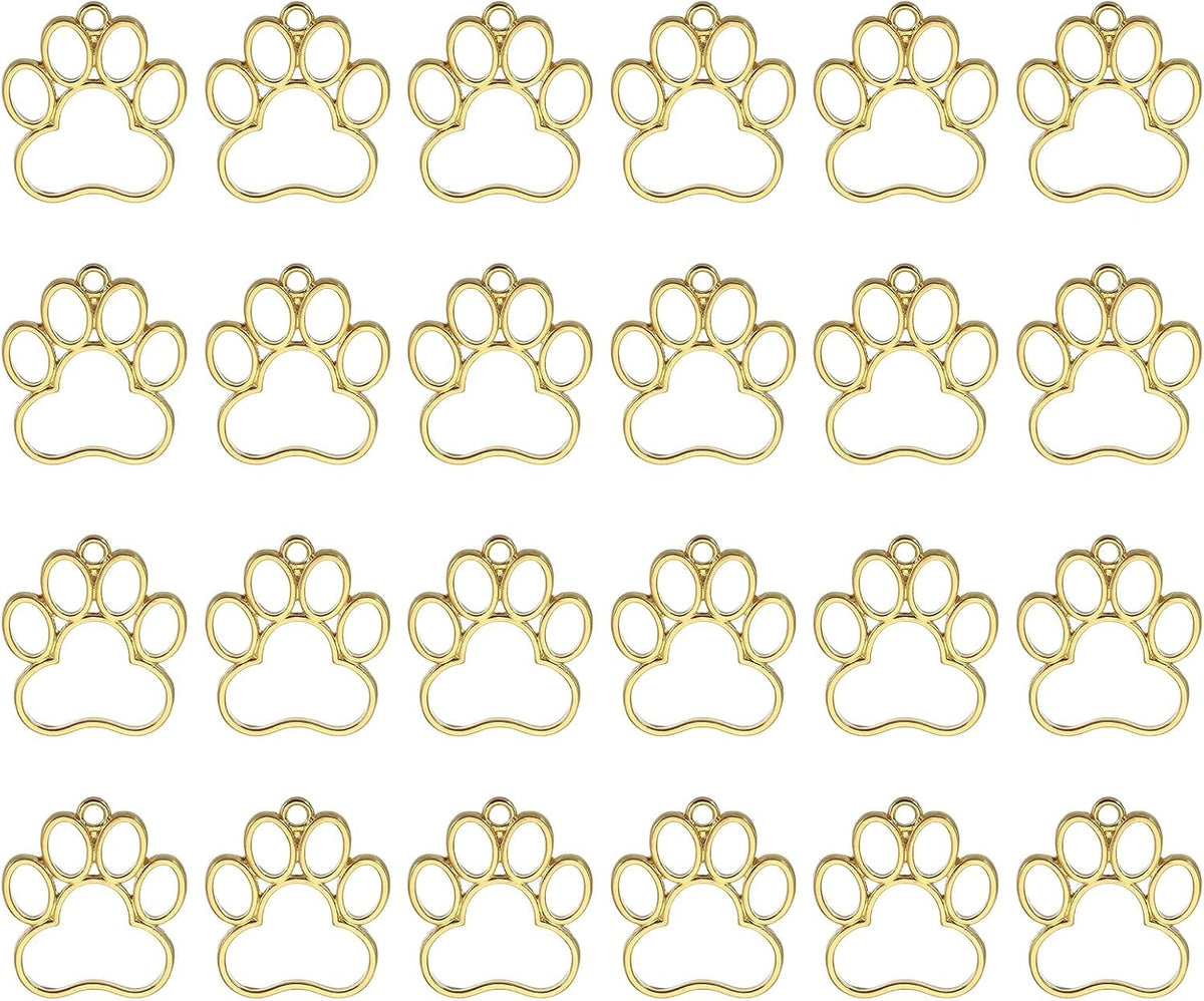 24Pcs Alloy Open Bezel Pendants, Paw Open Back Hollow Frame Pendant Geometric for Resin Jewelry Making Earrings Necklace Bracelet DIY, Gold