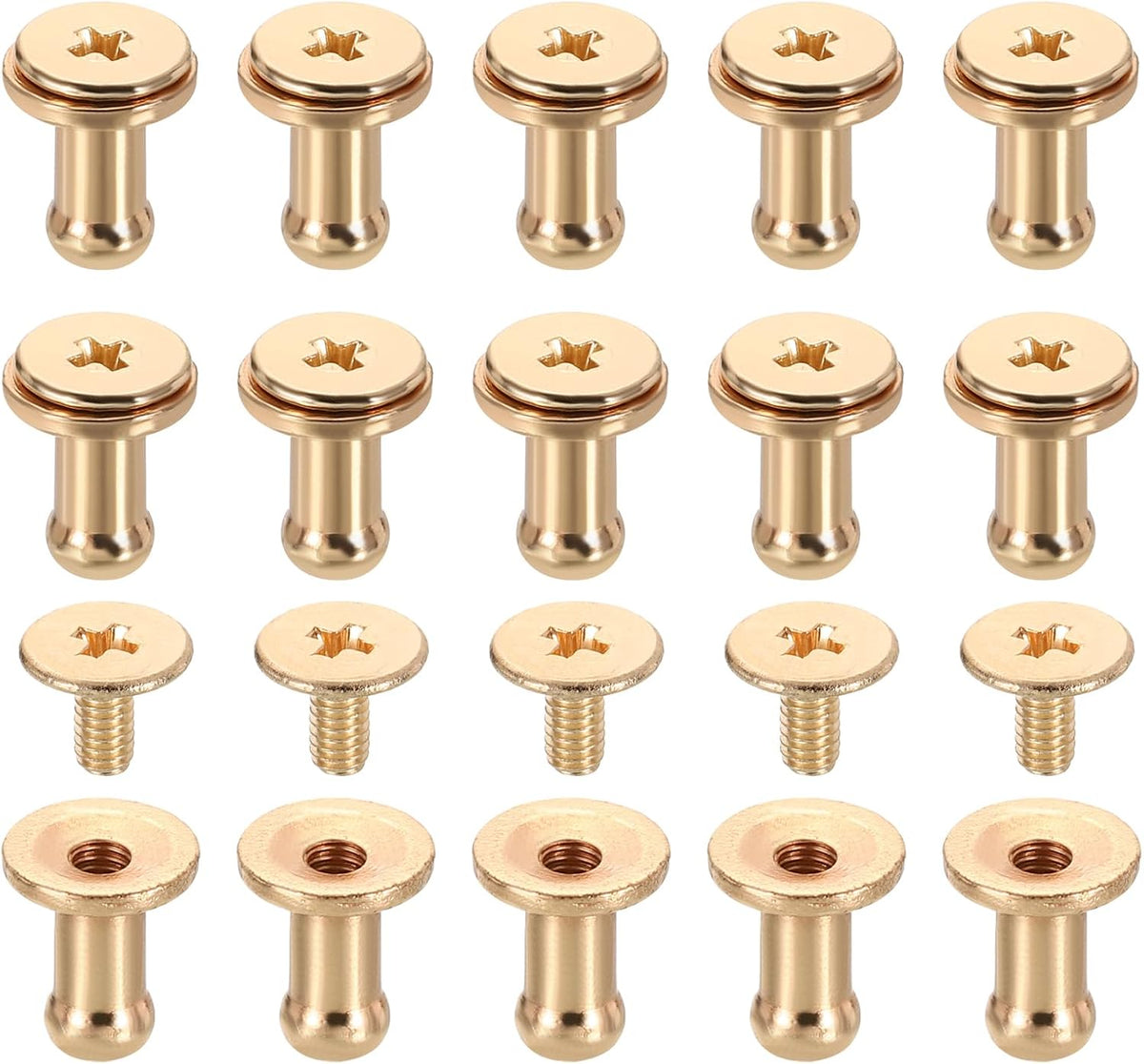 15 Pcs Brass Ball Head Stud Screw, 4mm/0.16" Nipple Rivet Button Strap Stopper for DIY Leather Craft, Gold Tone