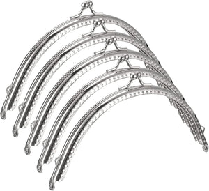 Metal Purse Frames - 6.1" 5Pcs Kiss Lock Clasp Frame Arch Embossed Clutch Frame Handles for Coin Purse Sewing Bag Making DIY Craft, Silver Tone