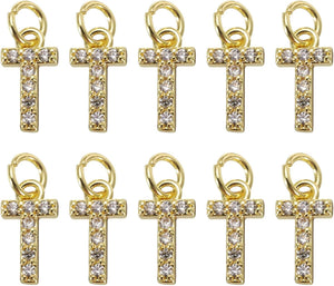 Rhinestone Letter Charm, 10pcs Crystal Zirconia Copper Alphabet t Pendants Slider Letter Charm for Wristbands Bracelets Necklace Jewelry Earring DIY Craft, Gold