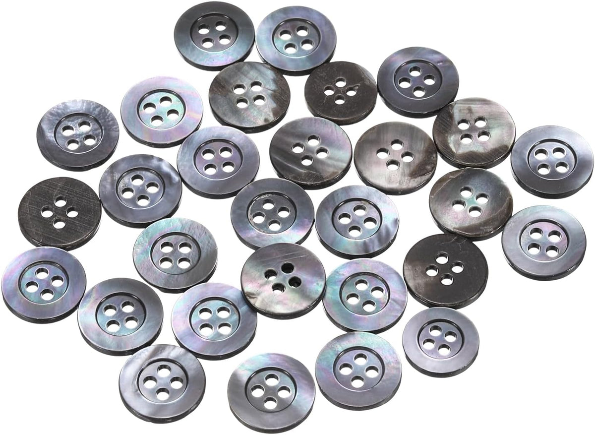 25 Pcs Natural Shell Buttons, 4 Hole Mother of Pearl Buttons 12.5mm Sewing Button Sewing Craft Shell Discs Wide Brim for Shirt Sewing DIY Crafts Decoration, Gray