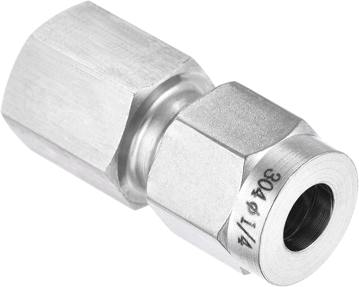 Compression Tube Fitting 1/8NPT Female Thread x 1/4" Tube OD Straight Coupling Adapter 304 Stainless Steel