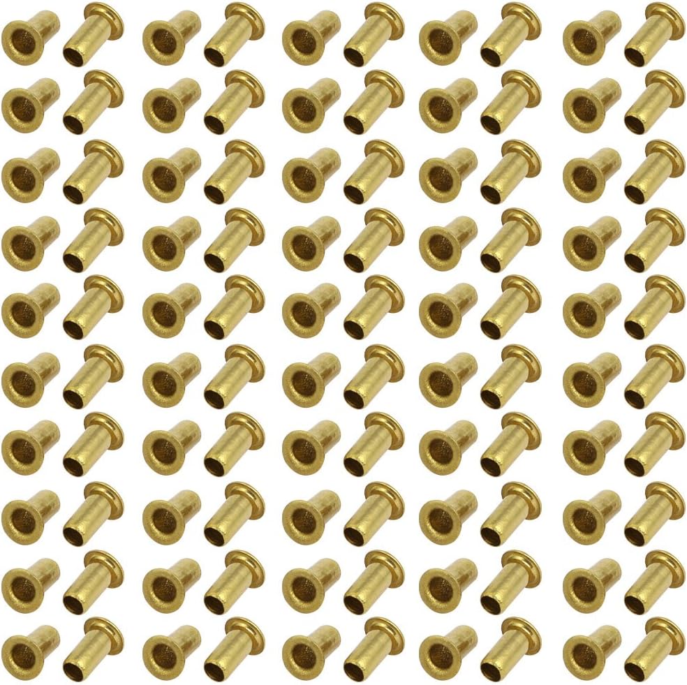LinkMejor 100pcs M4 x 8mm Brass Plated Metal Hollow Eyelets Rivets Gold Tone