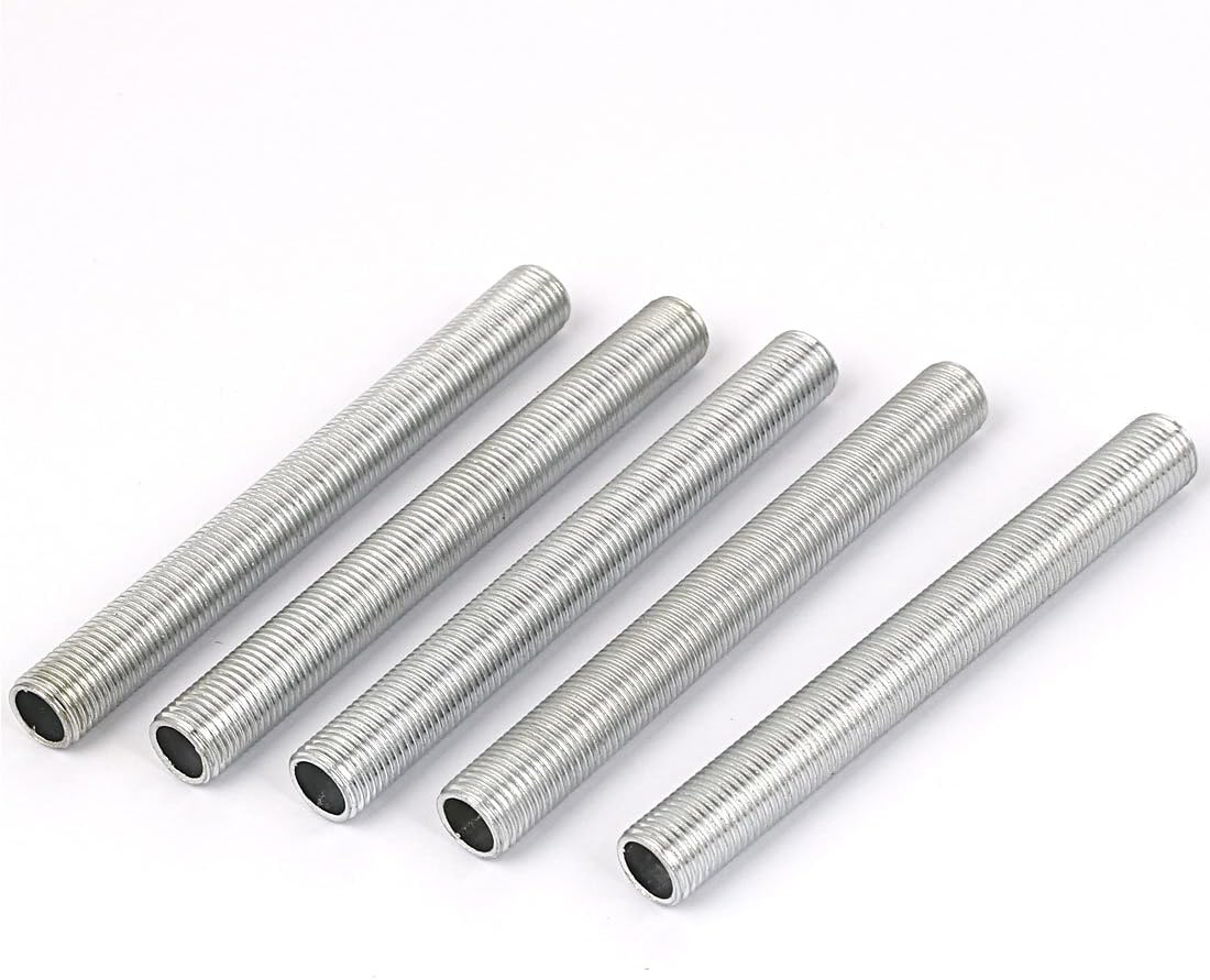 Lamp Pipe Nipple, M10 Thread 90mm Length Hollow Lamps Repair Part Hardware for Lamp Lights, Zinc Alloy Silver Tone, Pack of 5
