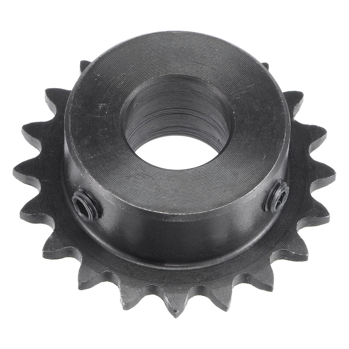 20 Tooth Roller Sprocket B Type, #25 Chain, Single Strand 1/4" Pitch, 14mm Bore Black Oxide C45 Carbon Steel with Set Screws for ISO 04C