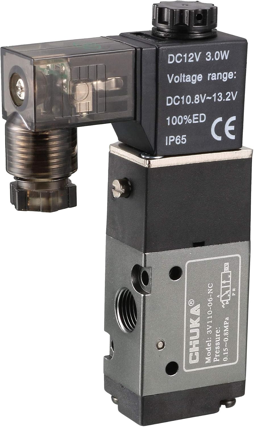 DC 12V 3 Way 2 Position 1/8" PT,Pneumatic Air Control NC Solenoid Valve,Internally Single Piloted Acting Type,3V110-06