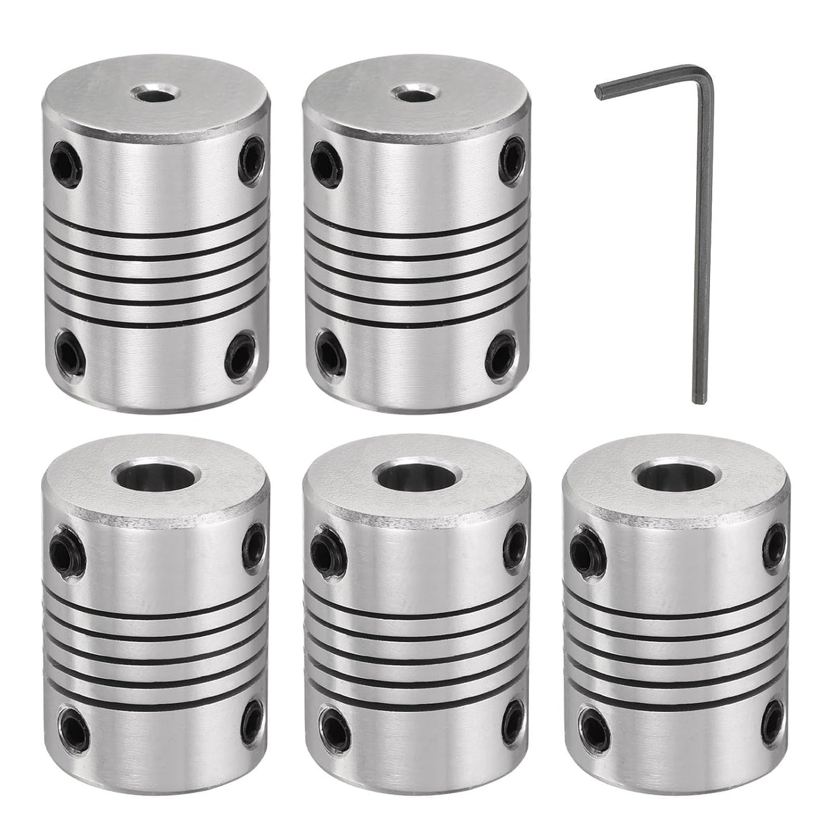 5 Pcs Aluminum Alloy Shaft Coupling 3mm to 6.35mm, Flexible Coupling Motor Connector Joint, Stepper Motor Coupler for CNC Machine & 3D Printer (L25xD19)