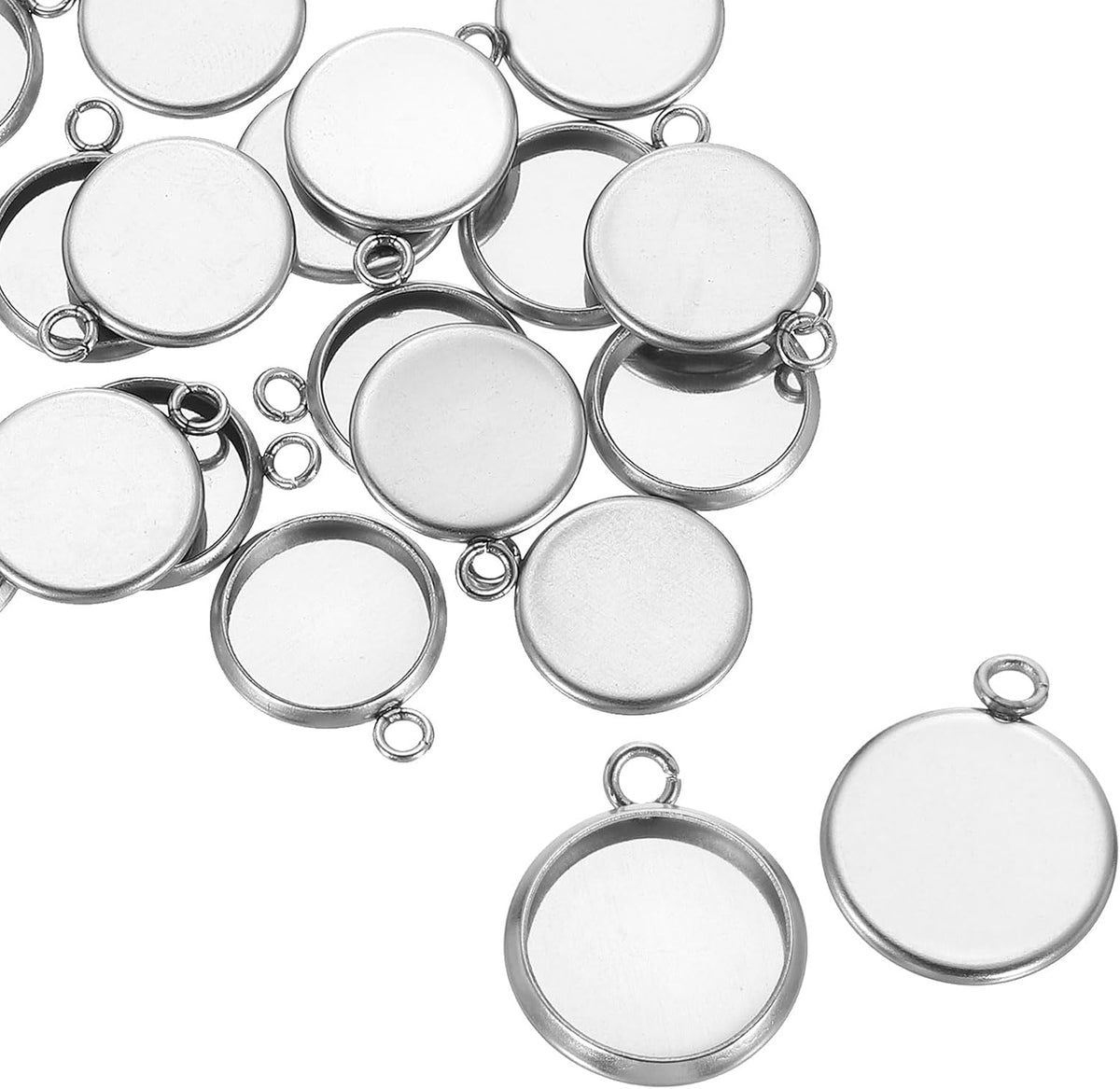 Round Pendant Blank Tray, 30Pcs 10mm - Stainless Steel Cabochons Setting Blank Base for DIY Crafting and Jewelry Making (Silver)