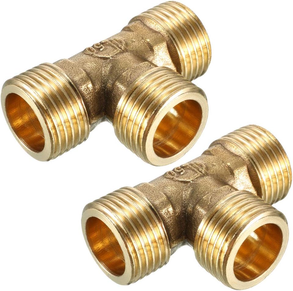 Brass Tee Pipe Fitting 1/2 PT Male Thread T Shaped Connector Coupler 2pcs