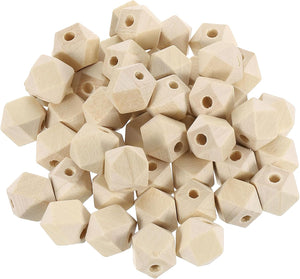200 Pcs Geometric Wood Beads, 12mm/0.47inch Unfinished Geometric Hexagon Bead, Natural Color Loose Spacer Beads for Jewelry Craft Making Home Decor