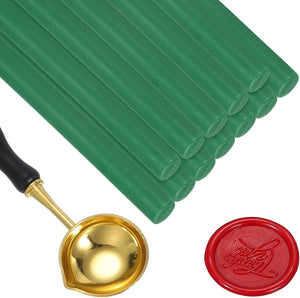 12 Pack Wax Glue Gun Sticks with Wax Melting Spoon, for Stamps, Letters, Envelopes, Wedding Invitations, Gift Packaging Wax Seals, Pine Green (Wax Glue Gun Not Included)
