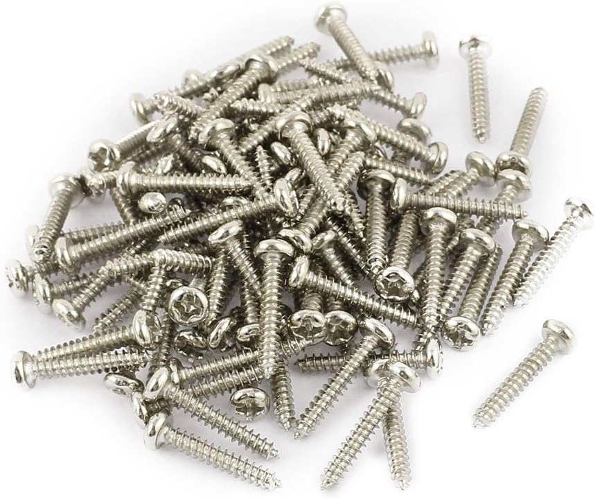 100 Pcs M2.5 x 15mm Stainless Steel Phillips Round Head Self Tapping Screws Bolts