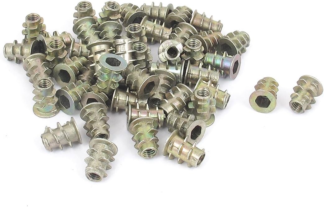M4x10mm Hex Socket Screw in Thread Insert Nut with Round Plate for Wood, 50 Pcs