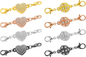 8Pcs Jewelry Clasps, Rhinestone Clasps Locking Closures with Lobster Clasps for Bracelet Necklace (4 Colors, Ball/Heart)
