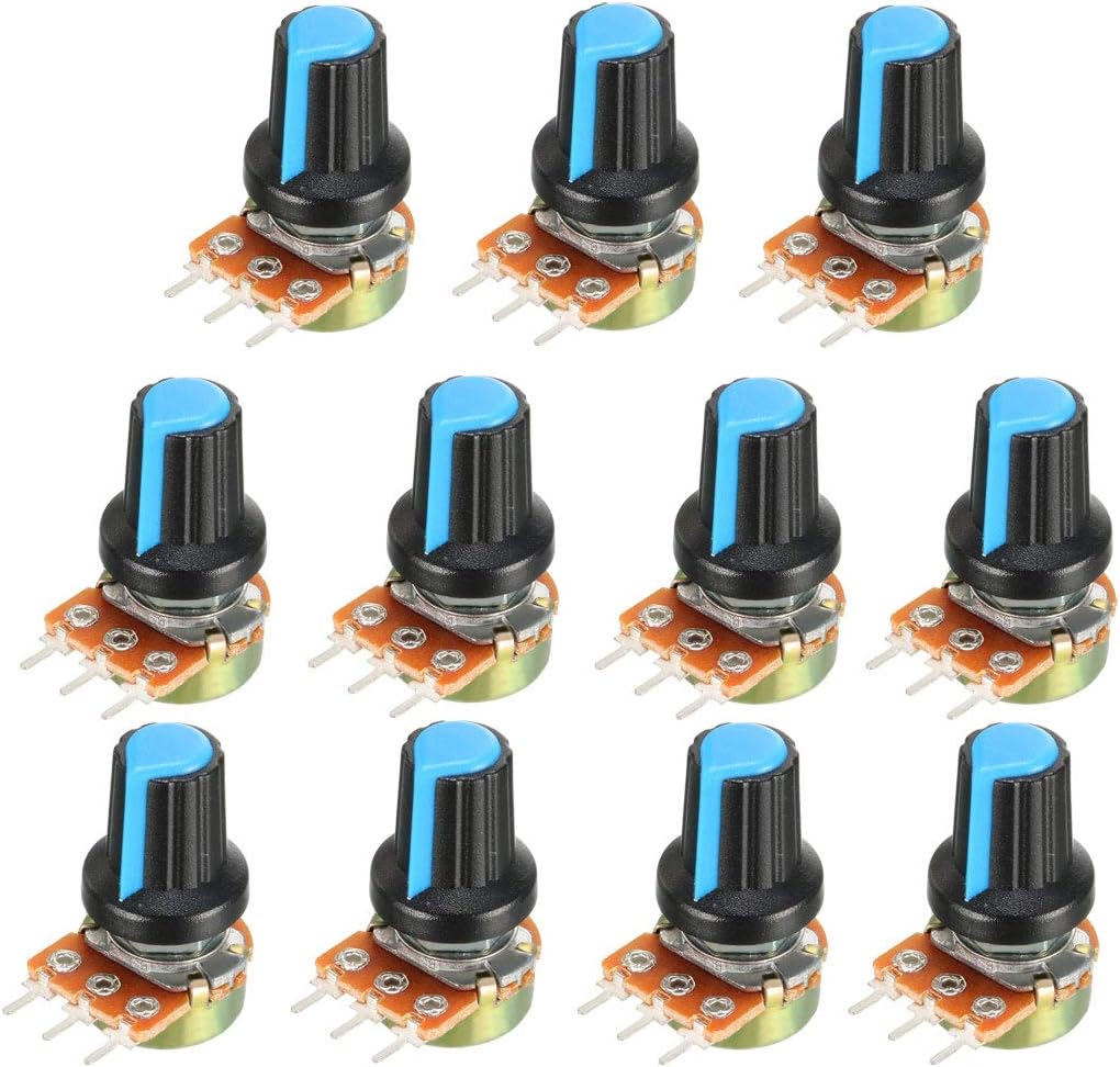 11Pcs 100K Variable Resistors Single Turn Rotary Carbon Film Taper Potentiometer with Knobs