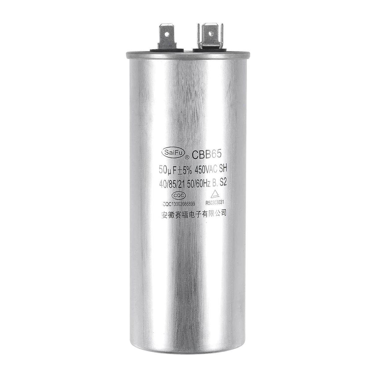 Run Capacitor Round CBB65 50uF 50mfd 450V AC 40/85/21 Aluminum Case with Terminal for Air Conditioner Compressor Motor Heat Pump Condenser