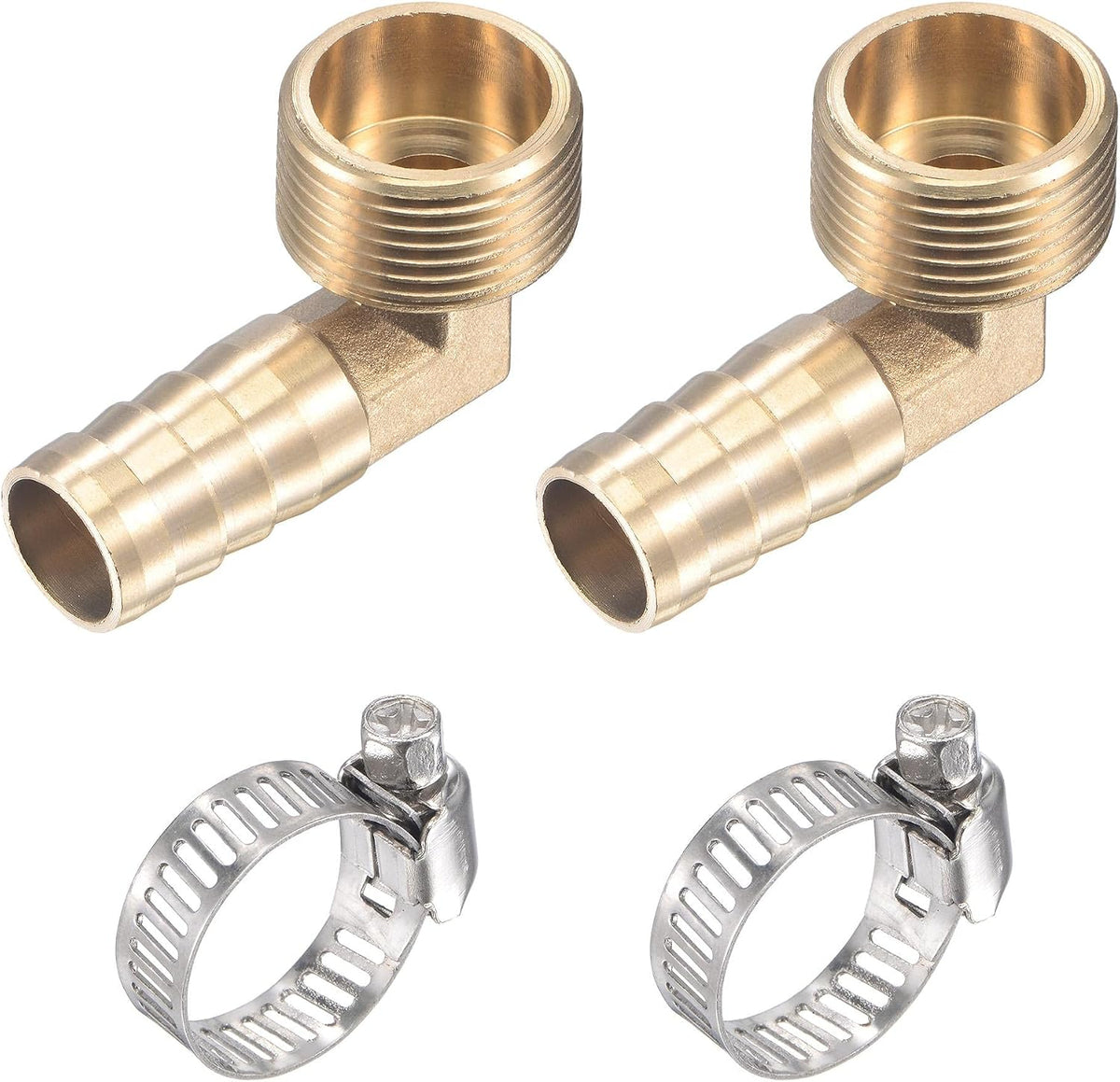 Brass Hose Barb Fitting Elbow 16mm x G3/4 Male Thread Right Angle Pipe Connector with Stainless Steel Hose Clamp