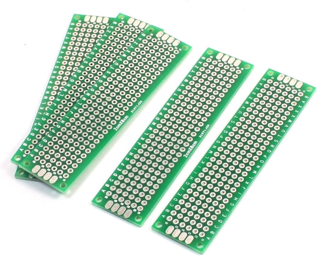 5pcs Green 2.54mm Hole Pitch 8x2cm Double-Sided Glass Fiber PCB Board
