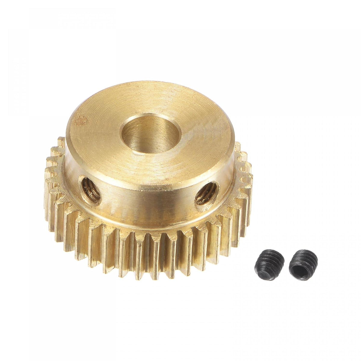 Pinion Gear Set, Brass Motor Rack Straight Spur Gear with Step, 0.5 Mod 38T 4mm Bore 20mm Outer Dia, M3 Set Screws Included