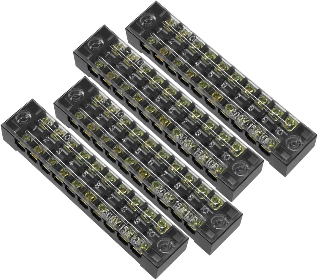 4 Pcs 10 Positions Dual Rows 600V 15A Wire Barrier Block Terminal Strip TB-1510L
