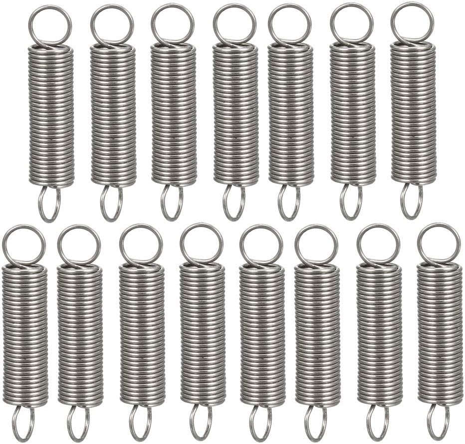 Extended Tension Spring Wire Diameter 0.02", OD 0.2", Free Length 0.98" Stainless Steel Small Dual Hook Tension Spring for Machinery Construction Industrial 15pcs