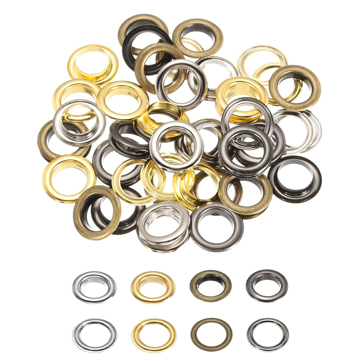 100 Set Copper Grommets Eyelets, 11/16"(17mm) Grommets Eyelets with Washers Grommets Kit Copper Eyelets for Belts, Shoes, Clothes, Bead Cores, DIY Project (Gold/Silver/Grey/Bronze)