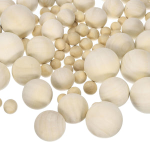 142pcs Round Wood Balls 6 Sizes 10mm/12mm/16mm/20mm/25mm/30mm Unfinished Solid Wooden Spheres, Natural Wood Craft Balls for DIY Craft Projects Art Ornaments