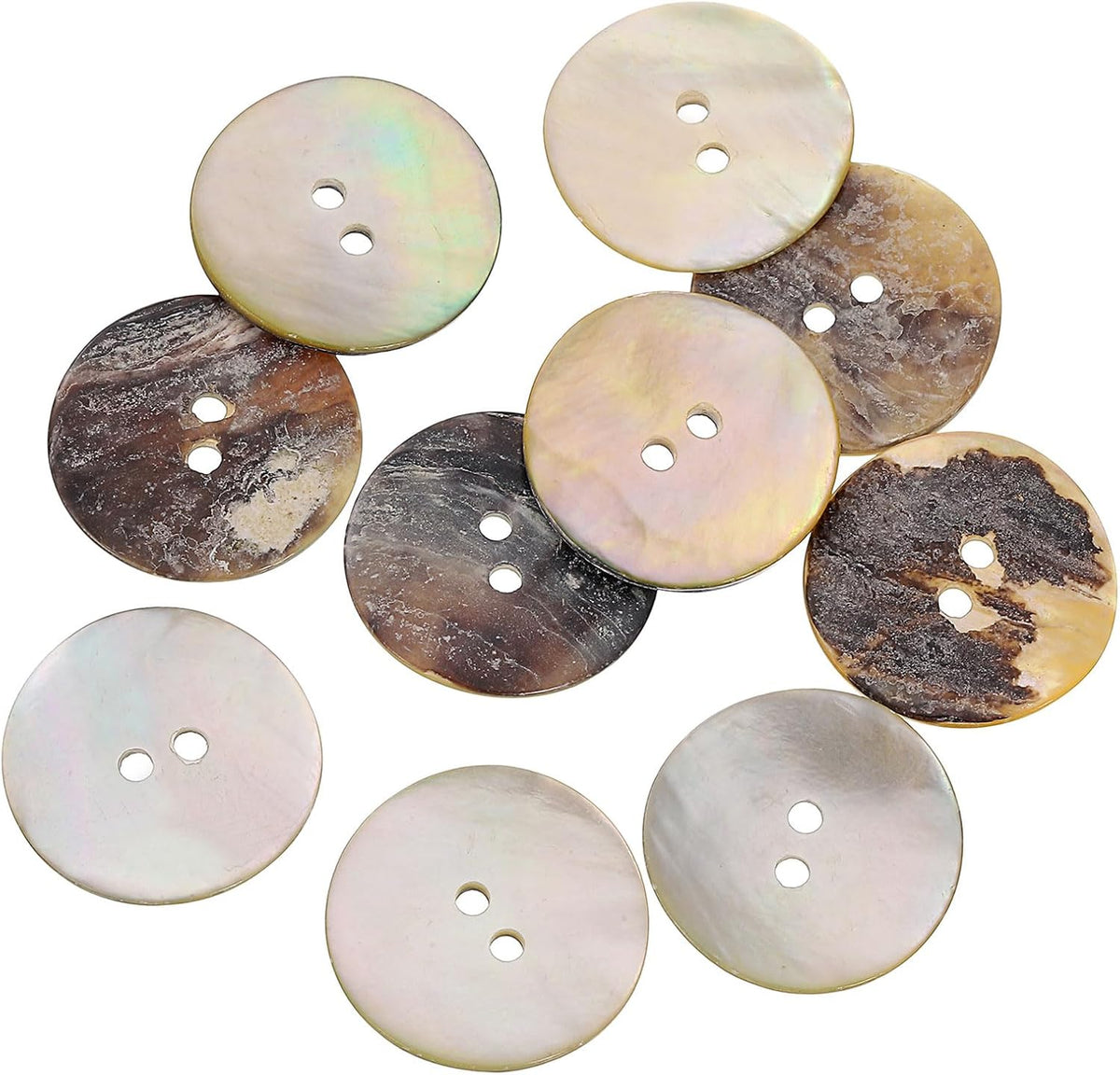 10 Pcs Natural Shell Buttons, 2 Hole Mother of Pearl Buttons 25mm Sewing Buttons Sewing Craft Buttons for Shirt Sewing DIY Crafts Decoration, Brown