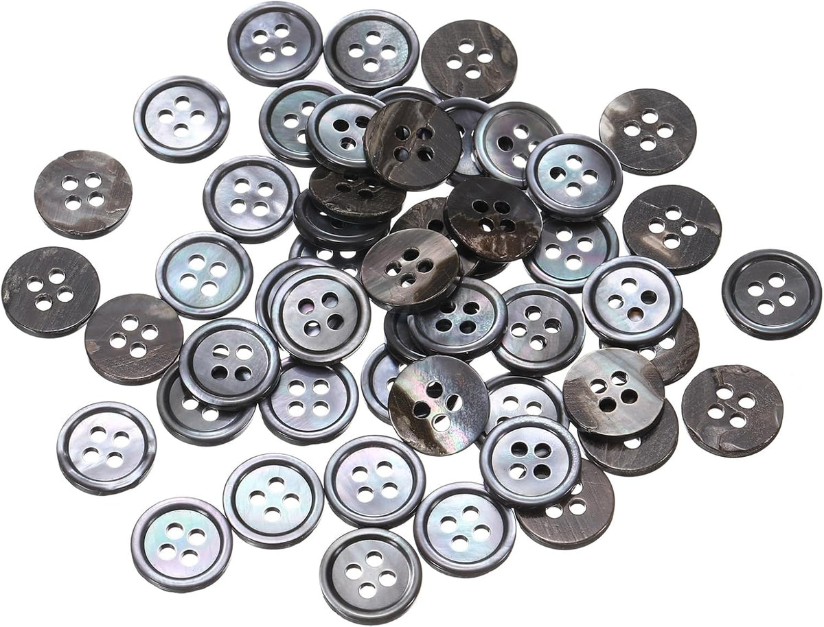 50 Pcs Natural Shell Buttons, 4 Hole Mother of Pearl Buttons 11.5mm Sewing Button Sewing Craft Shell Discs for Shirt Sewing DIY Crafts Decoration, Gray