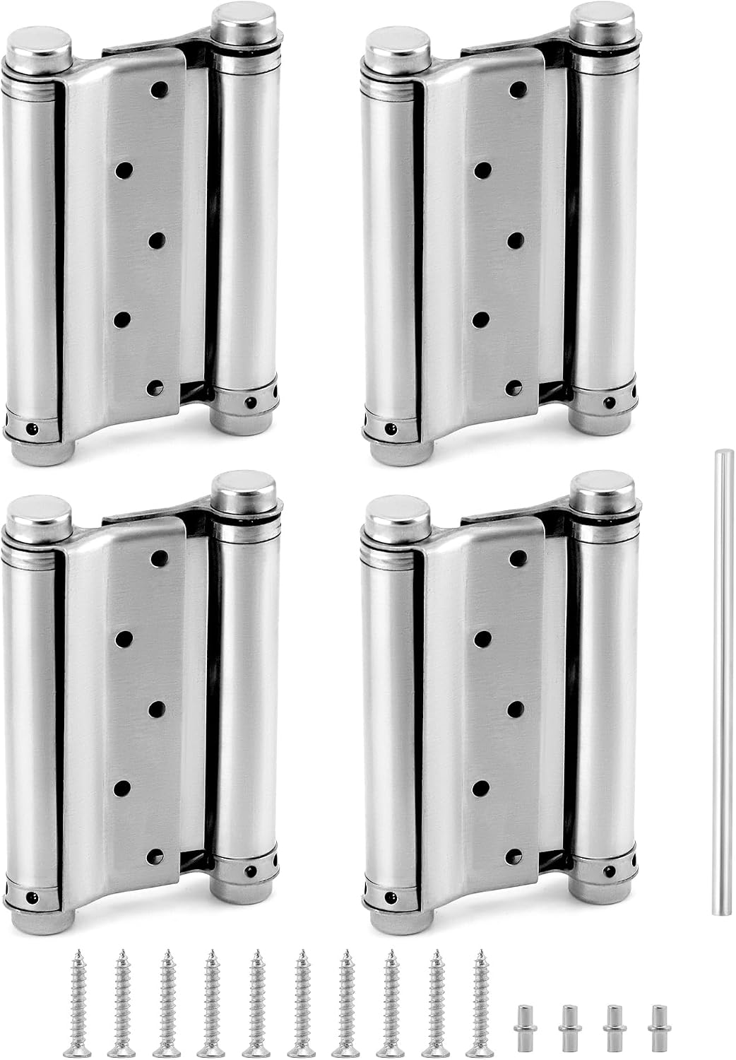 QWORK Heavy Duty Cafe Saloon Bars Door Swing Hinges, 4 Pack 5" Stainless Steel Self Closing Swing Hinges, Double Action Spring Door Hinges, Including Pins and Screws