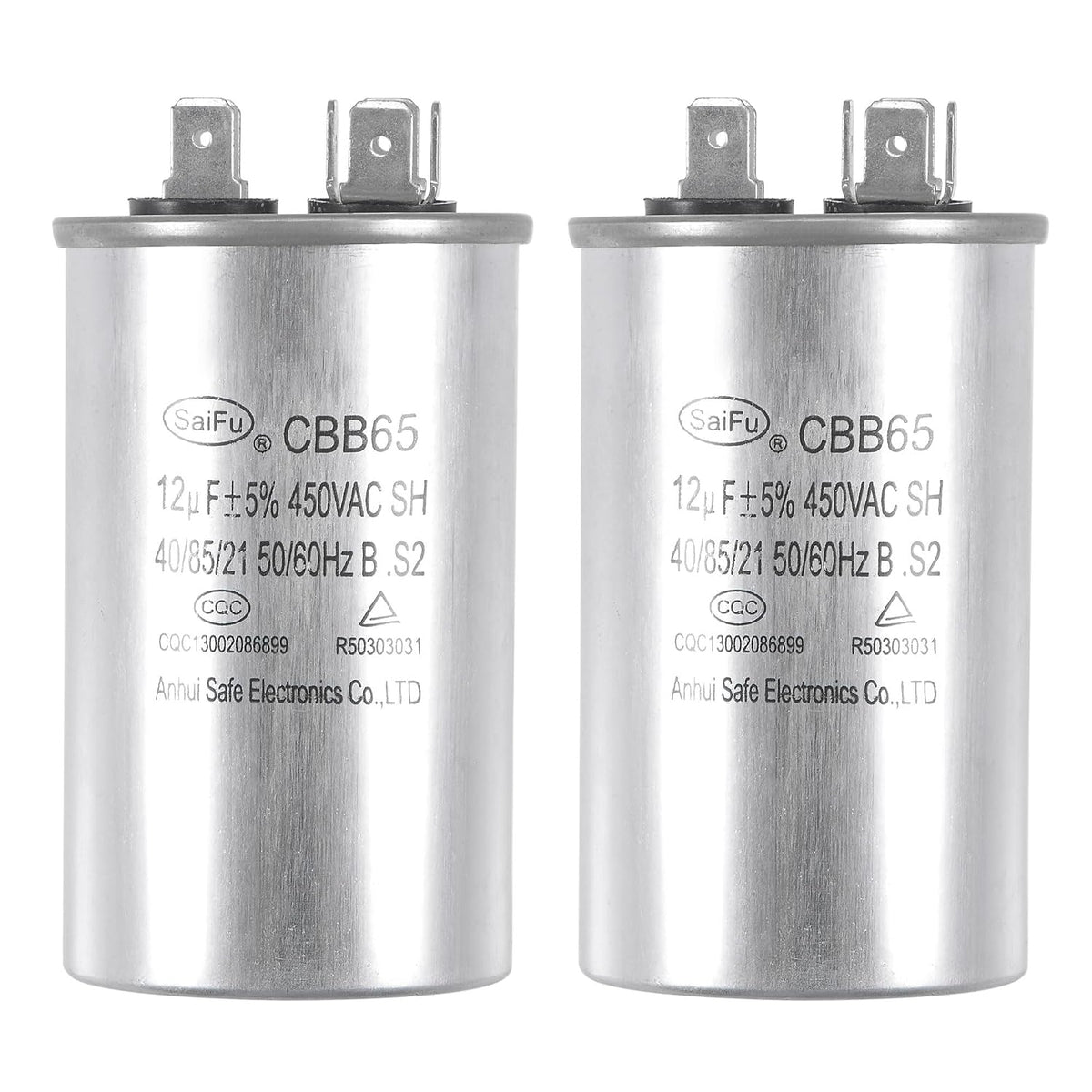 Run Capacitor Round CBB65 12uF 12mfd 450V AC 40/85/21 Aluminum Case with Terminal for Air Conditioner Compressor Motor Heat Pump Condenser 2Pcs
