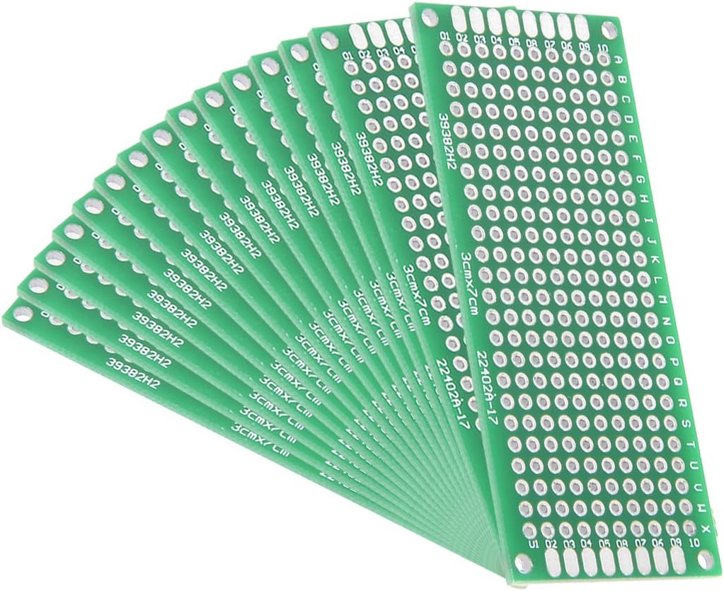 15pcs 3x7cm Double Sided PCB Board Universal Printed Circuit Proto Board for DIY Soldering Electronic Projects Practice Test Circuit