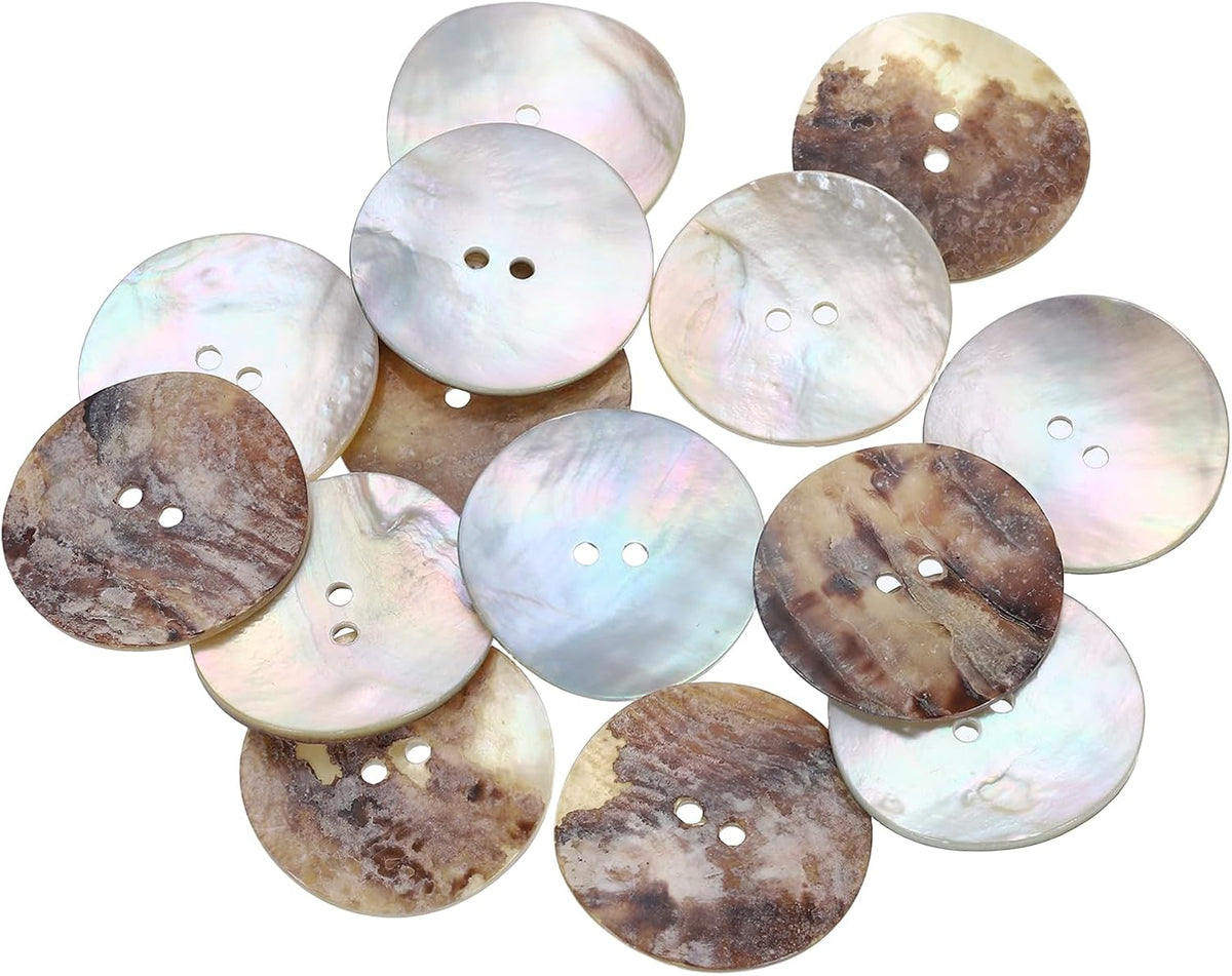14pcs Natural Shell Buttons, 2 Hole Mother of Pearl Buttons 28mm Sewing Craft Button for Shirt Bag DIY Sewing Crafts Decoration, Multicolored