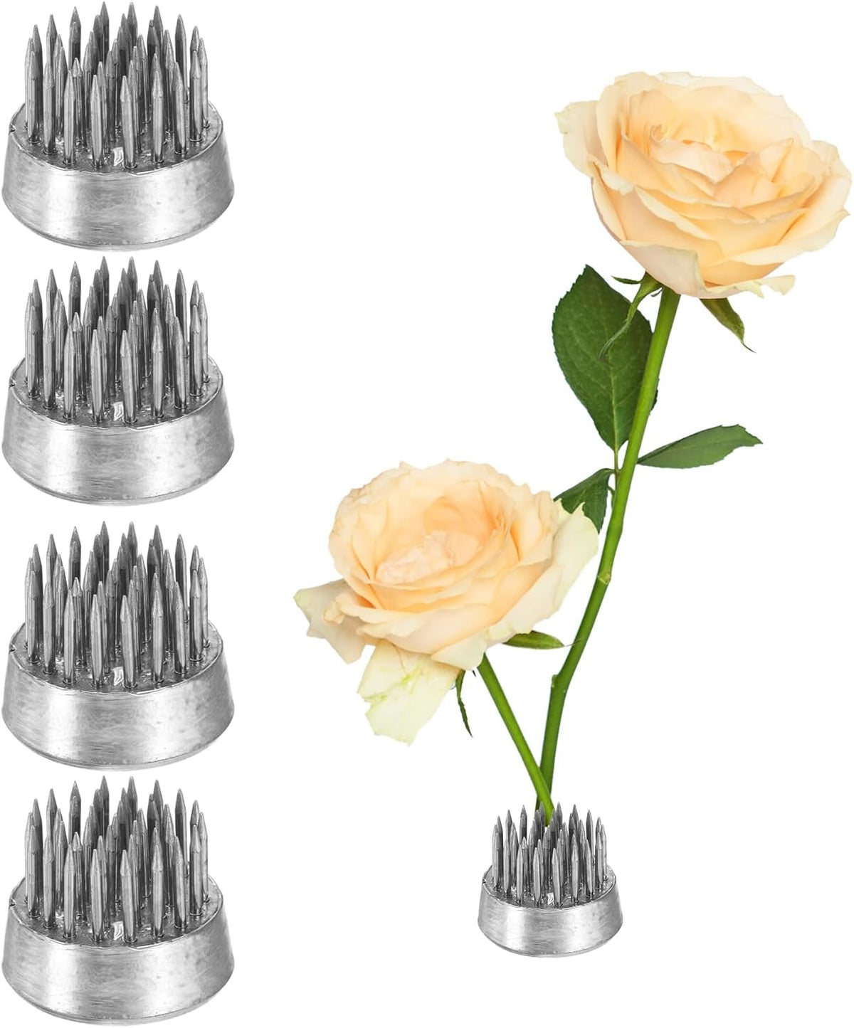 LinkMejor 4pcs Flower Frog, Round Stainless Floral Frogs, Flower Arranger Fixed Tool Pin Frog for Flower Arrangement Vase, Fixation and Decoration (Silver, 0.9inch)