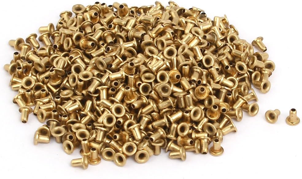 LinkMejor 500pcs M1.5x2.5mm Brass Plated Metal Hollow Eyelets Rivets Gold Tone