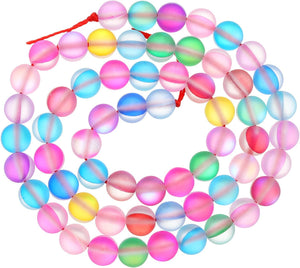 Matte Crystal Glass Beads 6mm Synthetic Frosted Shining Semi-Precious Round Loose Beads Synthetic Moonstone for Jewelry Making DIY Bracelet, Mixed Color