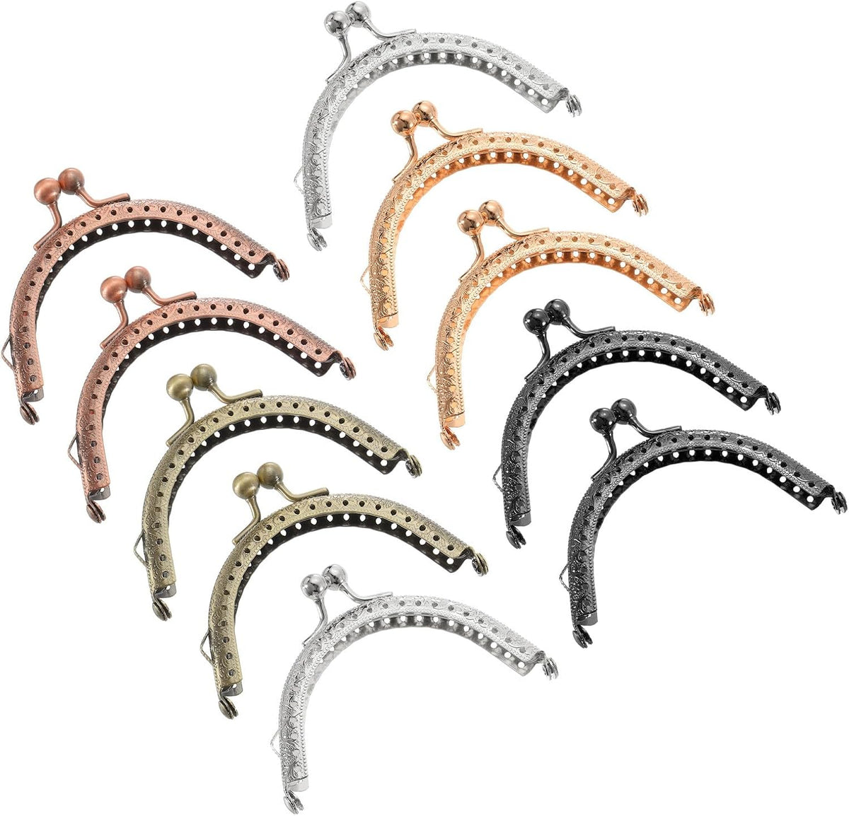 10Pcs Metal Purse Frame, 3.35" Kiss Lock Clasp Frame Retro Arch Embossed Clutch Frame for Coin Purse Handbag Making DIY Craft, 5 Colors