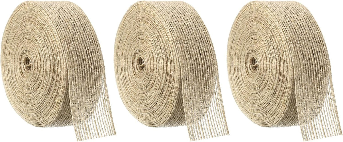 3 Rolls Natural Burlap Fabric Ribbon 1-1/4 Inch Burlap Wired Ribbon Tan Jute Linen Rustic Ribbon Rolls for DIY Crafts Home Decoration
